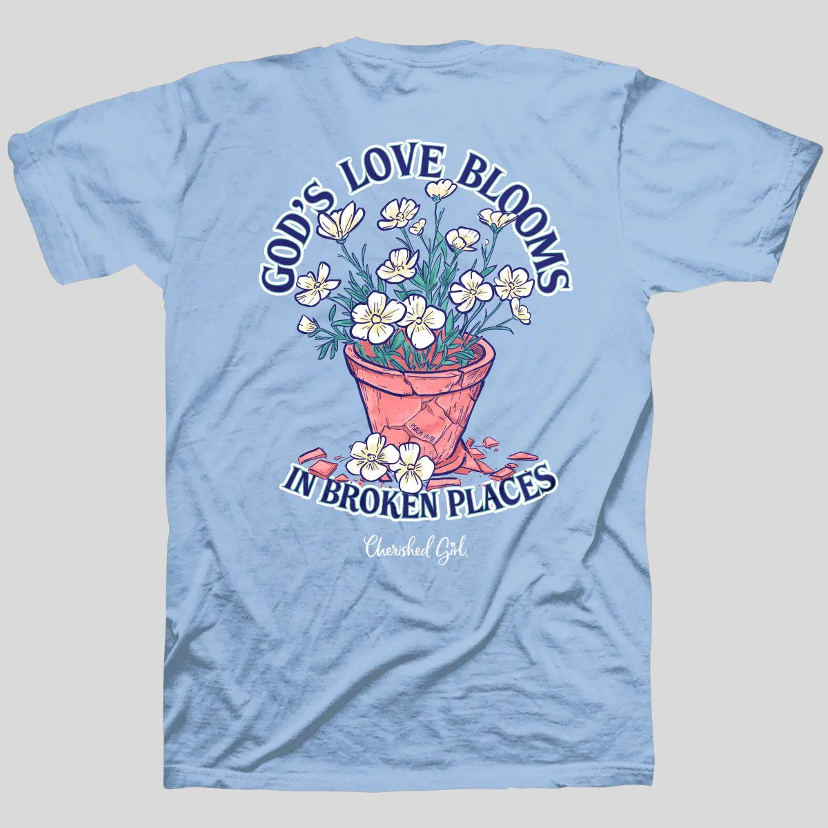 Women's Floral Print T-Shirt, Christian Clothing Graphic Top in Soft Cotton with Inspirational 'God's Love Blooms' Quote, Fabric, Tops, Fit, Potted Flowers