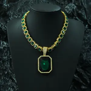 Colorful  Alloy Large Pendant with Colorful  Cuban  Hip Hop  synthetic gemstone high quality necklace zircon lil peep chewy resin jewel