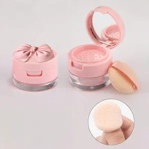 5g Mini Portable Loose Powder And Honey Powder Packaging Box With Pink Bow Decorate, Isolated Sieve Holes, Sifter, And Powder Puff, Equipped With Makeup Mirror, Travel Container, Portable And Space Saving, Daily Carrying, Outdoor Travel, Home Use
