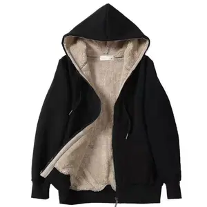 VVZ New Fall Women's Fleece Hooded Jacket Solid Color Long Sleeve Thickened Sweatshirt Loose-Fit Outerwear #TikTokShopHolidayHaul