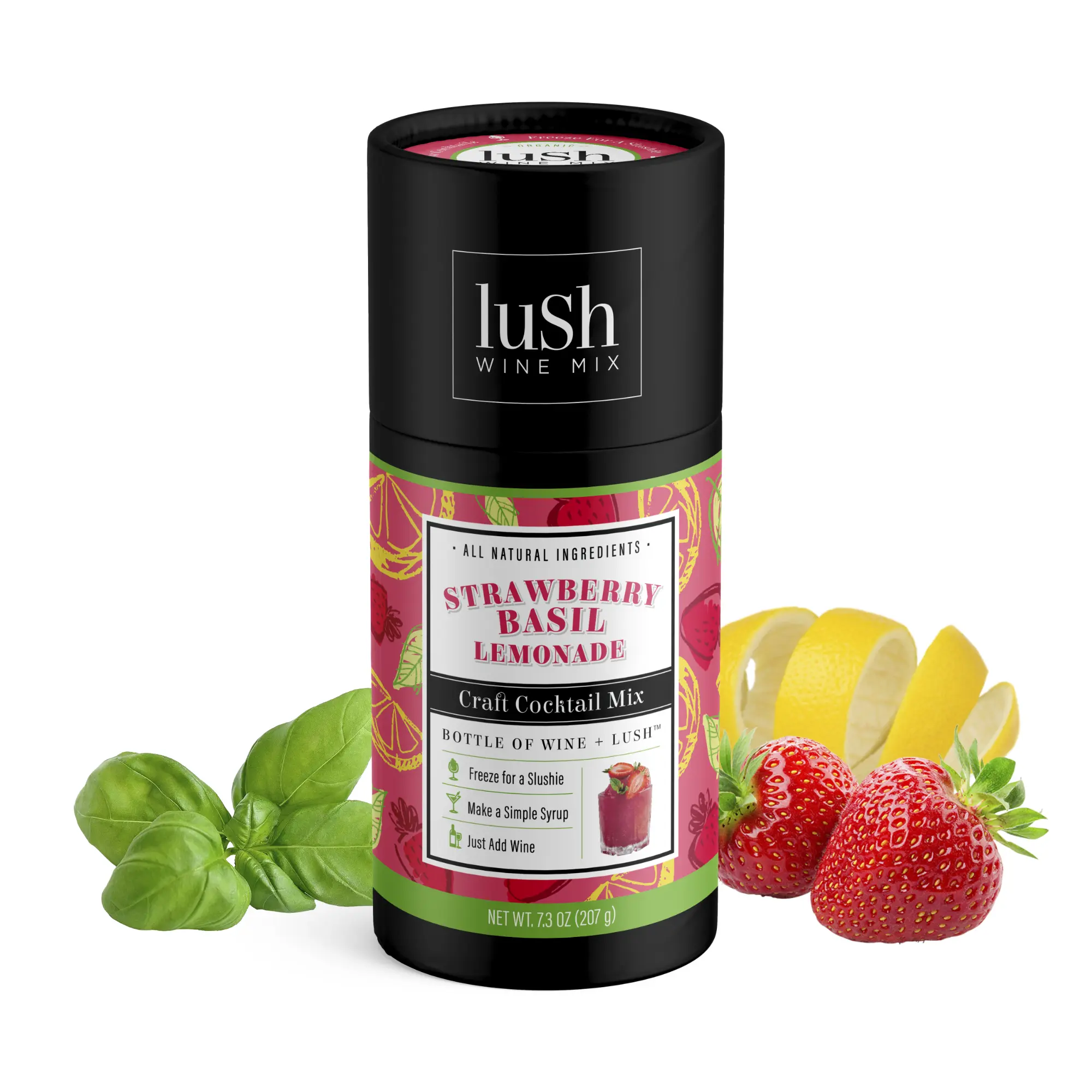 Lush Strawberry Basil Lemonade Mix - Makes 8+ Servings Organic Slushies, Drinks, Mocktails Natural Fruity Drinks Dairy Free