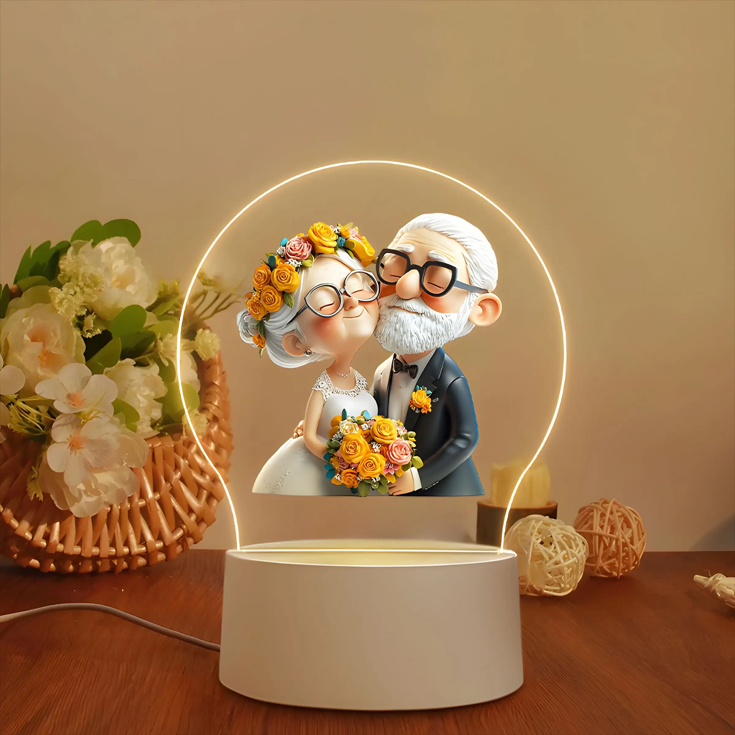 Eternal Love Couple Night Light, USB Floral Decor, Creative Desktop & Bedroom Lamp, Perfect Wedding Anniversary Gift, Warm Romantic Decoration