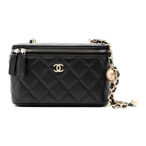 CHANEL 24K Gold Ball Quilted Leather Crossbody Bag with Adjustable Chain Strap for Women