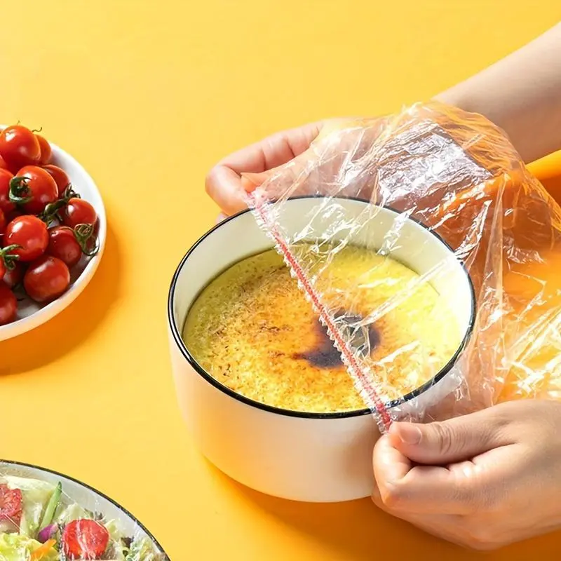 Leak-Proof Multicolor Food Fresh Keeping Cover 100pcs Elastic Clear Plastic Wrap for Kitchen Storage Containers Microwave Safe Reusable Fresh-keeping Film Bag