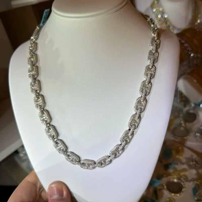 Stunning 22in 10mm Sterling Silver Moissanite Mariner Link Chain!