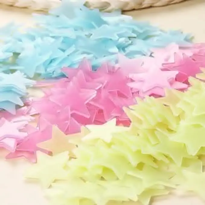 2 Pcs Colorful Glow in The Dark Stars Stickers for Ceiling Luminous Plastic Wall Decals 3D Starry Sky Murals Bedroom Home Decorations Night Light DIY Wall Art Room Ceiling Decor
