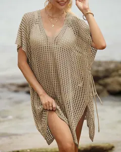 One piece, Separate Blouse.Women’s Crochet Swim Cover Up V Neck Beach Dress Loose Knit Bikini Coverup