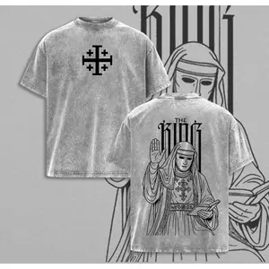 The King Baldwin IV T-Shirt Washed - Jerusalem Cross Graphic Tee, Crusader King of Jerusalem Medieval Christian Shirt, Vintage Washed Catholic Faith Streetwear - Christian Apparel - Gothic streetwear