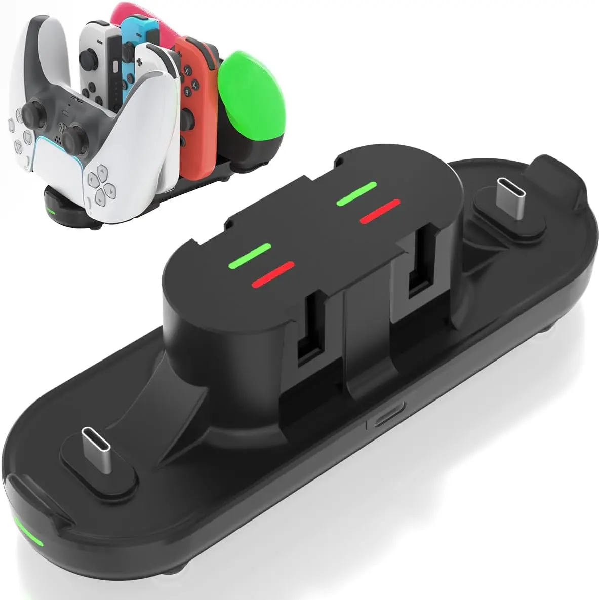 F-APT14  Switch Controller Charger for Switch, Charging Dock with JoyCon/Pro / PS5 Controller, Charger Station with LED Indicator and Charger Cable for JoyCons, 6 in 1 Gamepad Charging Dock