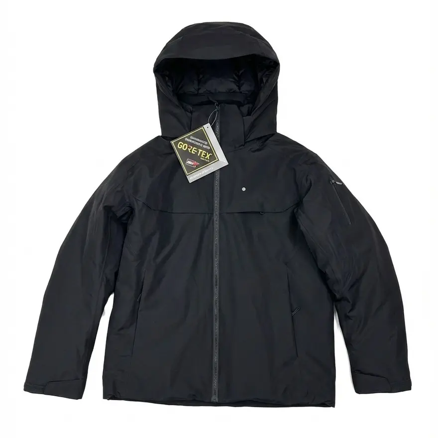 High Level Menswear Plain Nylon GORE-TEX Parka - Waterproof Hooded Down Insulated Coats for Snowboarding & Extreme Cold-Weather Exploration, Minimalist, Hook And Loop, Athletic, Fitted, Long Sleeve, Cold Wash