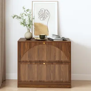 Giratree 31.5" Fluted Lateral File Cabinet with 2 Drawers, Hanging Rails for Letter/Legal/A4, Wood Printer Stand with Spacious Top