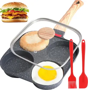 4 Cup Egg Pans Nonstick, Aluminum Omelette Pan with Lid, Healthy Egg Skillet for Eggs, Pancakes, Crepes, Sandwiches, Compatible with Gas Stove & Induction Cooktop