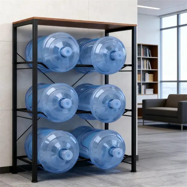 3 Tiers 5 Gallon Water Jug Holder with 6 Trays Heavy Duty Movable Water Bottle Rack Top Shelf for Kitchen Office Living Room
