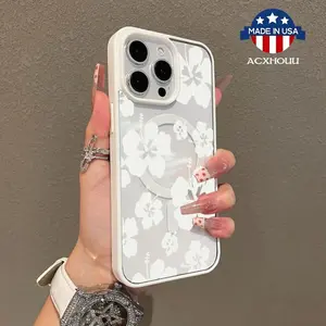 Premium Magnetic Case for iPhone11/12/13/14/15/16/promax Simple White Flowers y2k cased MagSafe Ready, Anti-Fall, Springtok and Ultra-Thin Design | Perfect for Everyday Use Protector Screen Protector iphone pro max
