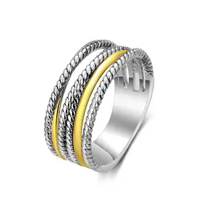 Aprilery Vintage-Inspired Two-Tone Statement Ring for Women | Bold Intertwined Cable Design Jewelry