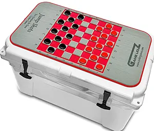 VORTEX COOLER PADS Jump Shots Checkers & Chess Top for Yeti Tundra Cooler Lid Grey Red Mat Easy Peel and Stick Application 3M Adhesive Magnetic Design