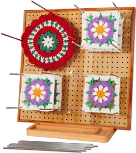 Hhsarioneiro 11.8" Crochet Blocking Board with 16 Pins/Pegs, Granny Square Blocking Boards for Crochet Projects, Wooden Crocheting Accessories Gifts for Crocheters HHSarioneiro