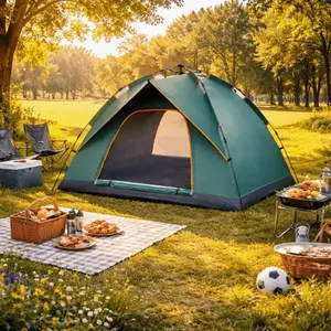 3-4 Person Automatic Camping Tent Hiking Instant Canopy Pop Up Tents Waterproof,Instant Easy Up Double Layer Anti-UV 2 Doors-Instant Family Tents For Camping Hiking & Traveling