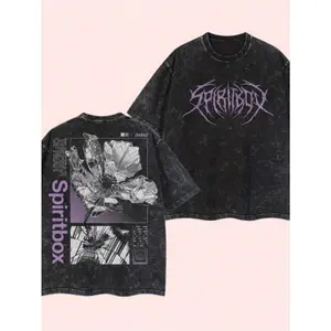 Men's Heavy Retro Street Style T-Shirt With Spiritbox Band Logo Print - Y2K Style Drip Ink Design Music Festival Outfit Loose Breathable Washed Cotton Top Machine Washable tton Material