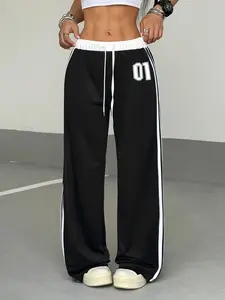 Women's Casual Spring/summer Digital Print Belt Patchwork Sport Street Retro Style Lazy Sports Pants, Casual Athletic Pants, Comfortable and Stylish