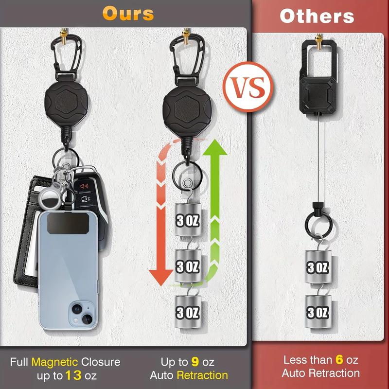 Retractable Badge Reel Keychain with Tactical ID Tag, Steel Extending Cord, Durable Metal Construction, Ideal for Security Use