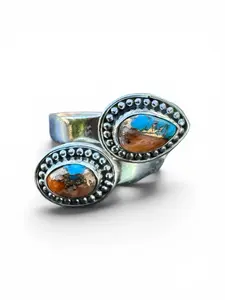 Kingman Turquoise & Spiny Oyster Solid 925 Sterling Silver Ring – Adjustable