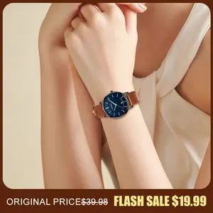 Veadons Ladies Watch Minimalist Leather Strap Adjustable Waterproof Scratch-Resistant