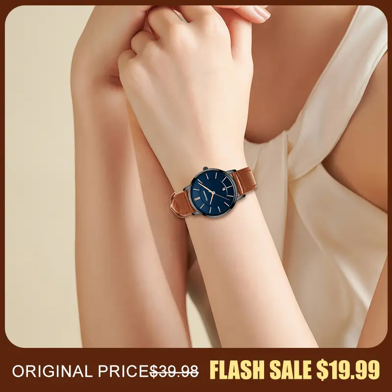 Veadons Ladies Watch Minimalist Leather Strap Adjustable Waterproof Scratch-Resistant