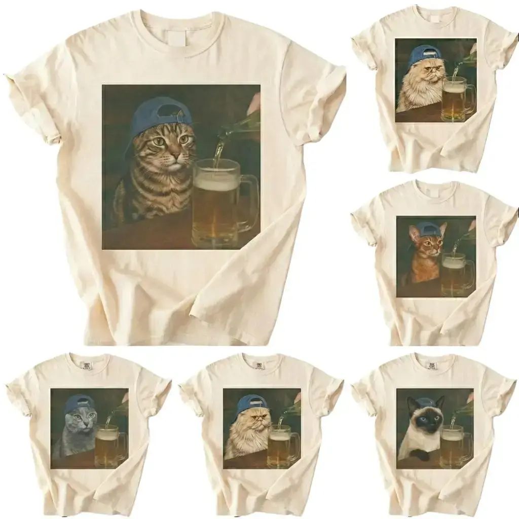 Comfort Colors 50+ Cat Breeds Available Beer T-Shirt, Ivory Vintage 90s Funny Edgy Cat Meme T-Shirt, Unisex Streetwear Gift for Cat Lovers