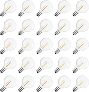 G40 1.57 Inch Led Replacement Light Bulbs, E12 Screw Base Shatterproof LED Small Globe Light Bulbs for Outdoor String Lights, 1Watt Equvalent to 5 Watt Incandescent Bulbs, Warm White, 25Pack
