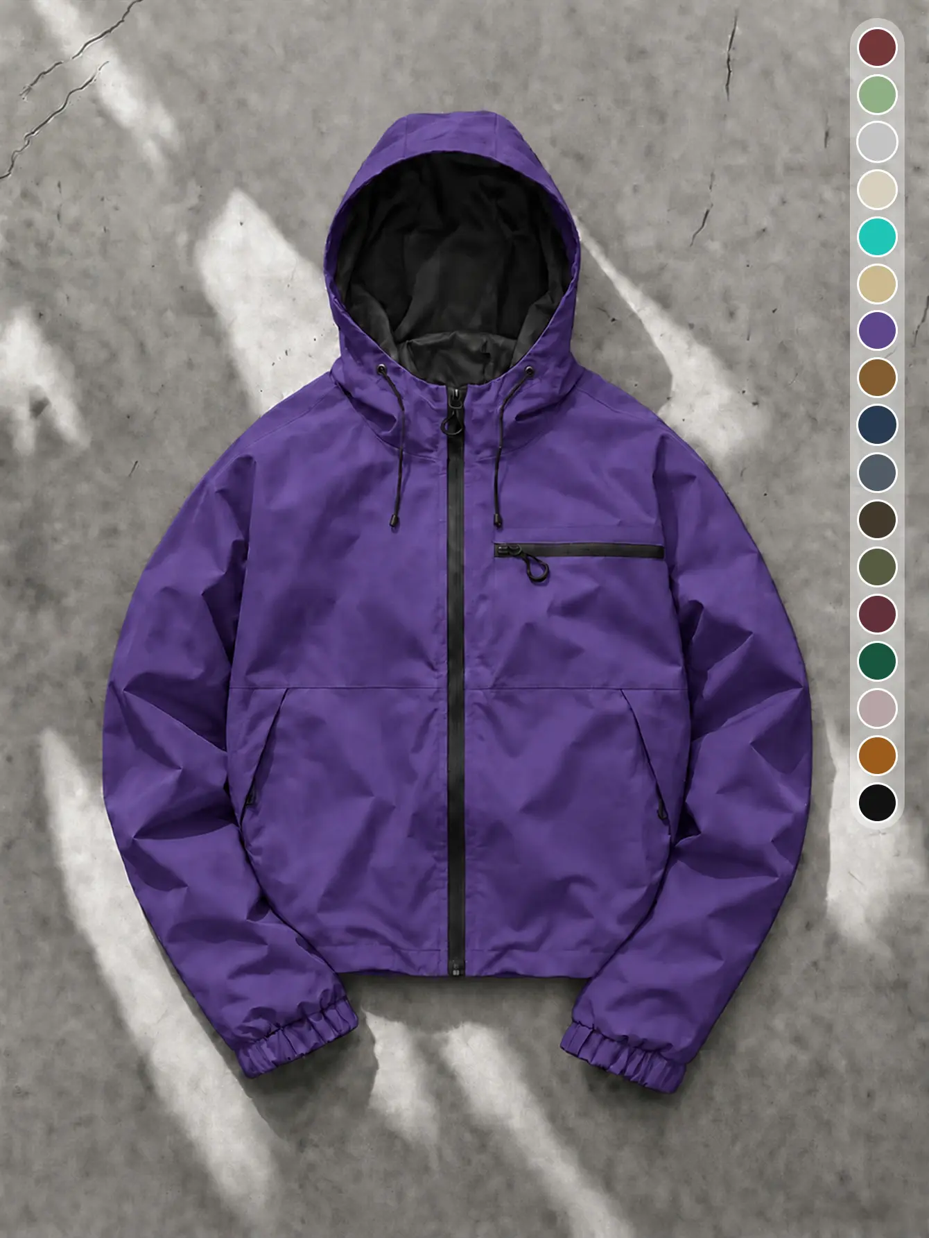 Men Solid Color Hooded Windproof Jacket Full Zip Adjustable Drawstring Hood Zipper Pockets Elastic Cuff Outdoor Hiking Casual Jacket Spring Autumn Daily Street Outerwear Multiple Colors