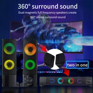 HearBobo Gaming Game Speaker, 2-in-1 Portable Computer Speaker with Wired AUX Direct Connect, Deep Bass RGB Ambient Lighting, 3.5mm Headphone Jack Desktop Speaker for Home Theater Equipment Black wired version