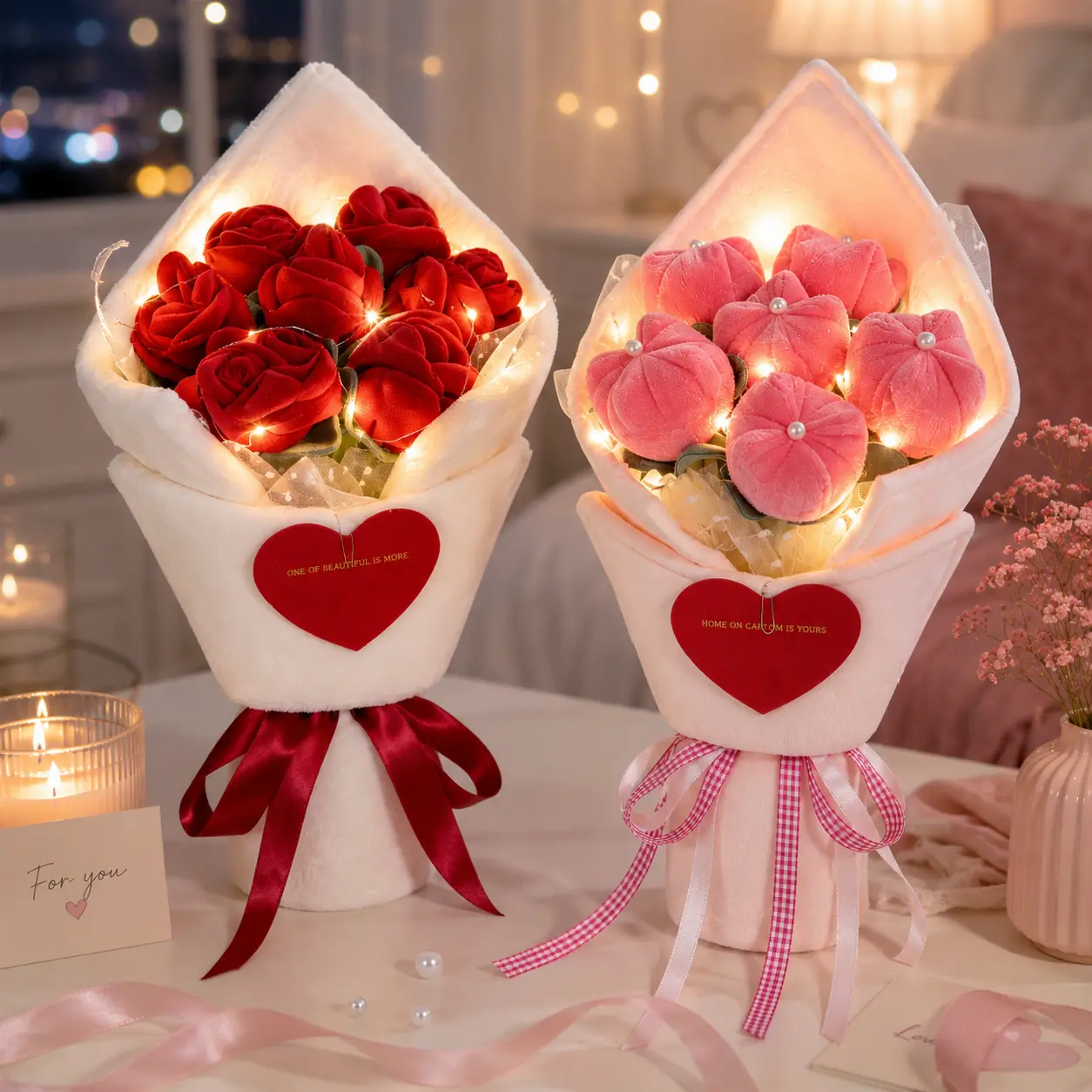 Crystal Plush Bouquet - Everlasting Flower Gift for Her (Birthday, Anniversary, Graduation, Valentine's Day) Decorative，