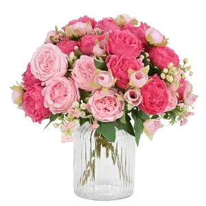 Peonies 2 Packs Mixed Pink Artificial Flowers Bouquet for Centerpiece Table Wedding Party Home Decor Decorative
