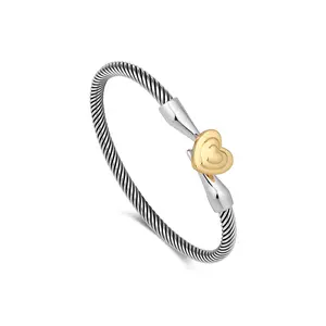 Aprilery Two-Tone Heart Twist Cable Jewelry – Elegant Heart Accent Bracelet