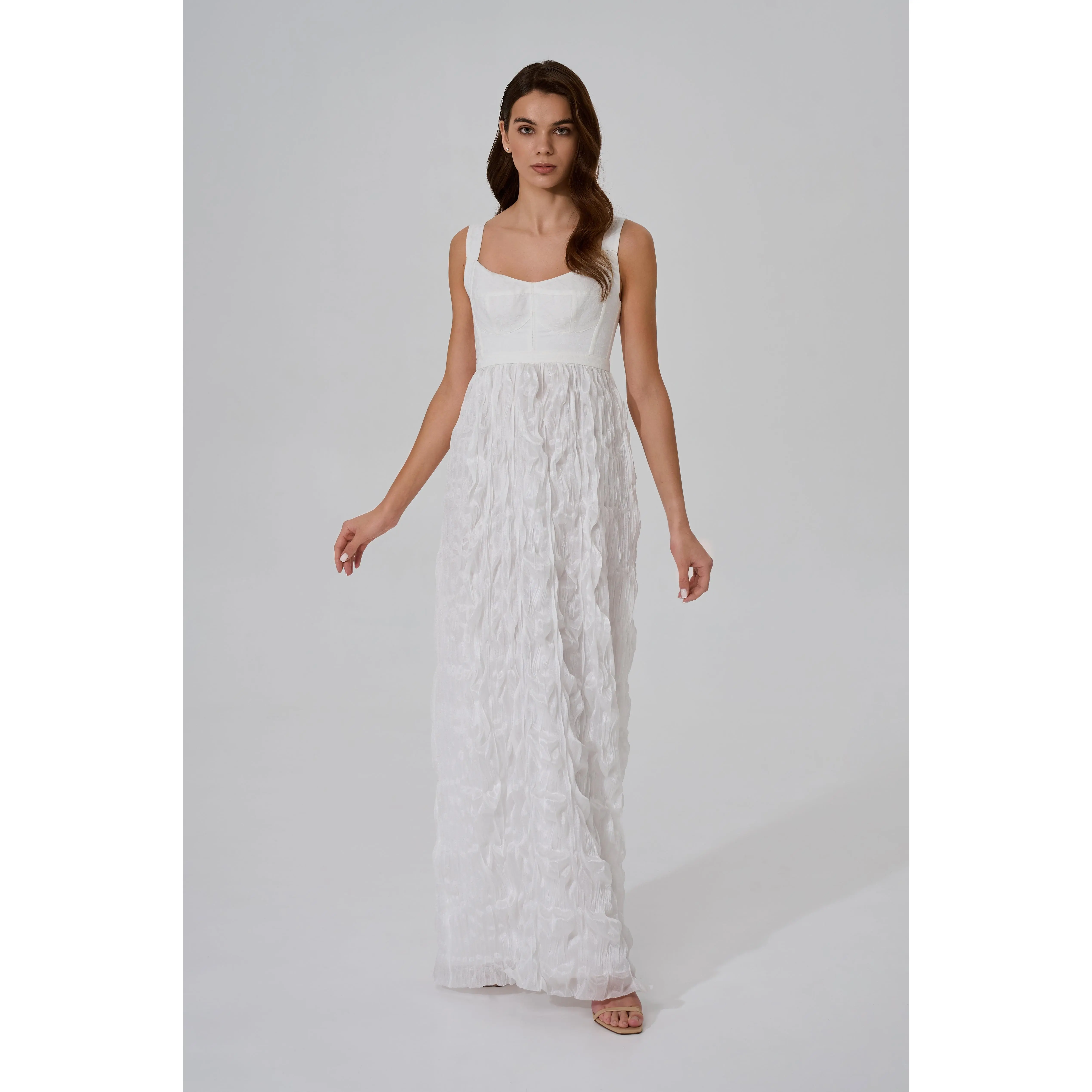 Wedding Dress With Two Skirts That Can Be Changed Into Three Looks, Long Maxi Dress With Skirt on Zipper, Bridal Crop Top