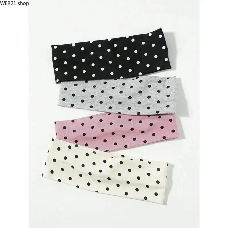 4-Pack Women's Nylon Polka Dot Headbands, Stretchy One-Size Sports Hair Bands for Thick Hair, Minimalist Gym-Friendly Accessories, Cute Practical Gifts for Teen Girls, Great for Workouts & Daily Use