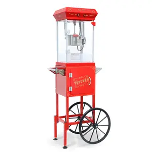 Donext Red Popcorn Machine with Cart Wheels & 6 Oz Pot Stainless Steel Oil Spoon Mobile Cart with Lockers for Commercial Home Movie Theater Vintage Style 480W Powerful Heated Deck for Warm Fresh Popcorn