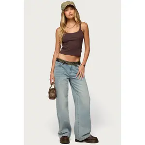 Camo Waist Low Rise Baggy Jeans