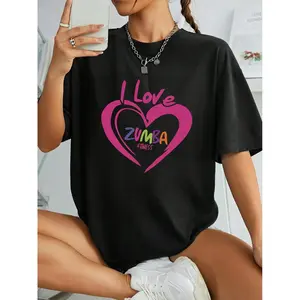Women's I Love Zumba Graphic Print Short Sleeve T-Shirt - Loose Fit Casual Sport Top, Breathable Fabric for Gym, Daily Wear & Outdoor Activities, Machine Washable