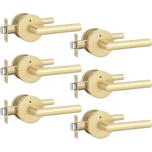 Gold Interior Door Handles, Privacy Brushed Gold Interior Door Handles, Heavy Duty Zinc Alloy Brushed Brass Door Lever for Bedroom and Bathroom, 6 Pack