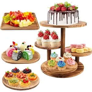 Round Cupcake Stand Set of 4, Wooden Dessert Table Display Set with 4 Tier  Cupcake Stand (12 inch Round) and 3 Dessert Display Trays for Wedding/Party