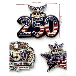 2D Flat, 3pcs Brooch Set: US 250th Anniversary Acrylic Brooch, Commemorating Historic Moments! Made of Transparent Acrylic with High-definition Printing, Featuring Elements Like the Stars and Stripes and the 250th Anniversary Logo. Exquisite Details