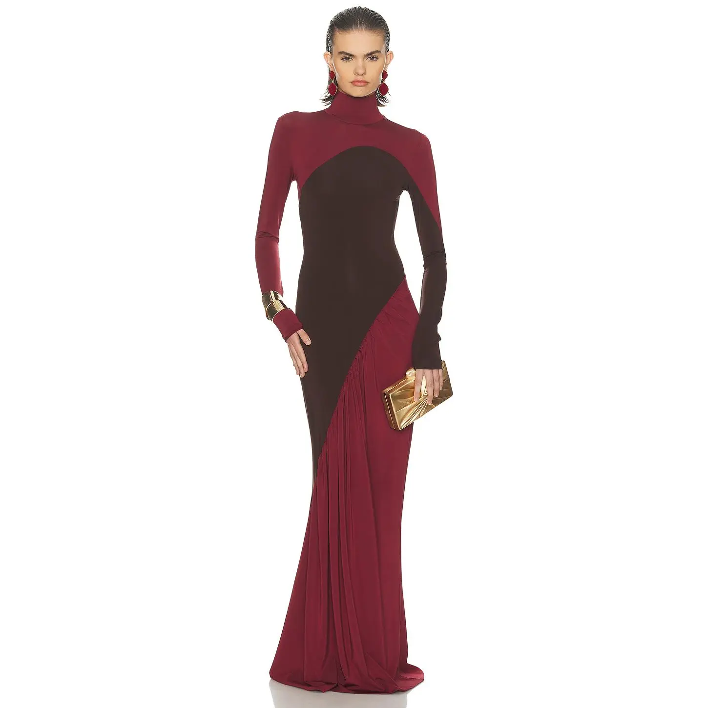 Helsa The Abstraction Color Blocked Jersey Dress in Coffee Bean & Currant