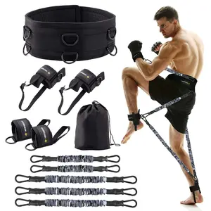 Manueklear Boxing Resistance Training Set, 50lb Bands with Waist Belt, Ankle Wrist Straps for Mma Kickboxing, Speed Strength Training