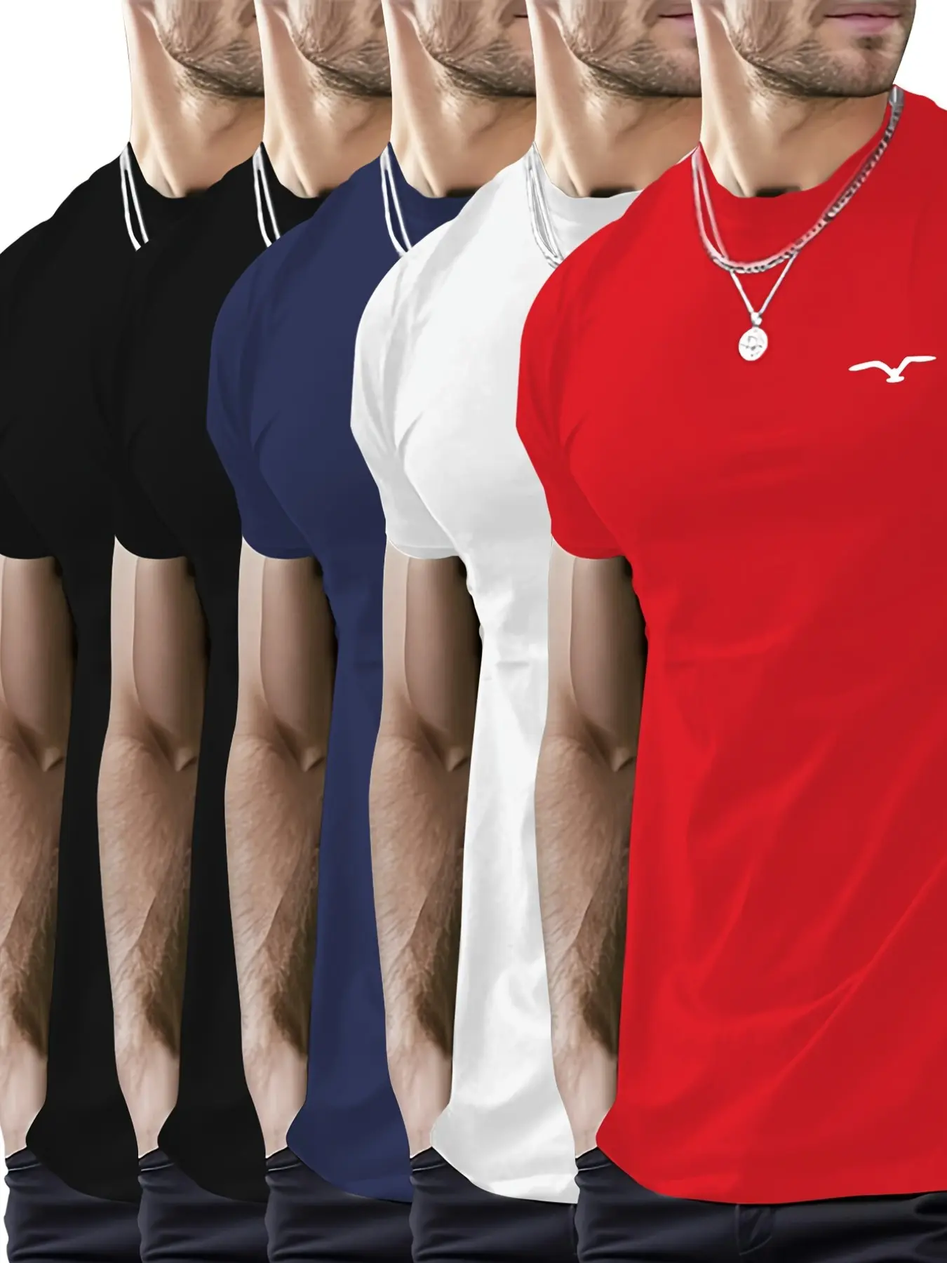 Men's Casual Classic Streetwear Short Sleeve T-Shirt 5-Pack Top, Breathable Crewneck Summer Printed Tee, Outdoor Wear, Men's Fashion, Menswear