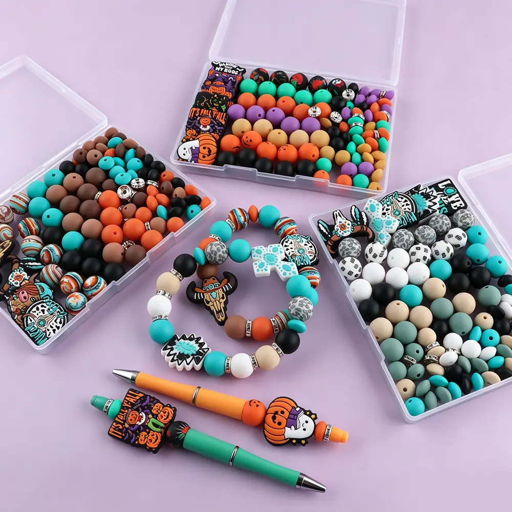 100pcs/Box Silicone Focal Beads Round Printed Lentil Beads Kit, DIY Beaded Pen Making Kit, DIY Jewelry Making Supplies, Bead Mix for Bracelet Necklace Earrings Pendant, Colorful Handmade Gifts,Adjustable Beaded Design