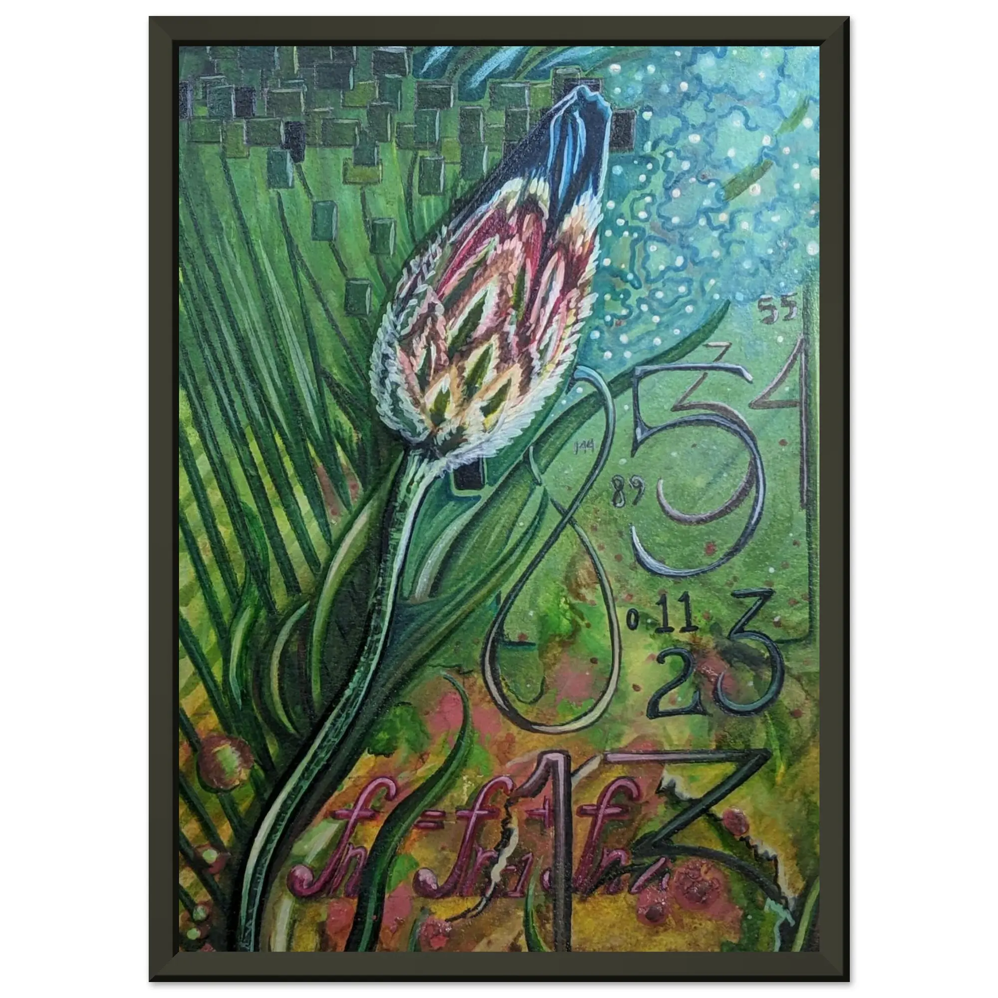 Fibonacci Botanical Art Print, Sacred Geometry Math Poster (Framed)