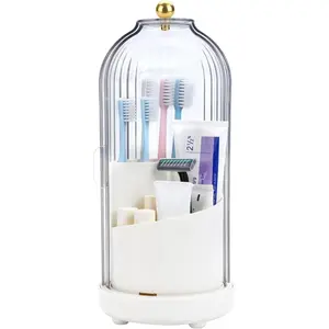 Toothbrush Organizer with Cover,3 Slots for Bathroom Toothbrush Holders with Lid,Dustproof Design,Rotating Holder,Ideal Makeup Brushes Holder for Bathroom Countertop Organization and Storage