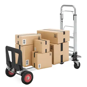 3 in 1 Convertible Hand Truck and Dolly with 5.9in Flat Free Rubber Wheels,Pushing/pulling box/carrying heavy objects three mode one button switch, no inflation wheel, no tire burst, lightweight, durable and super practical